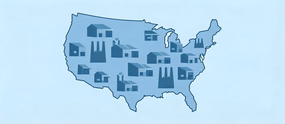Illustrated US plant map used as a routing sketch, not a store locator